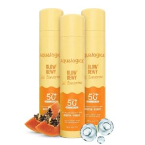 Aqualogica Glow+ Dewy Gel Sunscreen – 50 g x 3 | SPF 50+ PA++++ | In-Vivo Tested | New-age Filters | 12-Hour* Sun Protection | Tan Protection | For Bright & Hydrated Skin | Fragrance-Free & No White Cast | C-Hyaluron Complex™ & Papaya | Broad Spectrum UVA/B & Blue Light Protection | Lightweight | For Men & Women