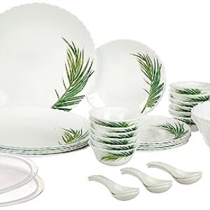 Larah by Borosil Crescent Fluted Series Opalware Dinner Set | 40 Pieces for Family of 6 | Microwave & Dishwasher Safe | Bone-Ash Free | Crockery Set for Dining & Gifting | Plates & Bowls | White