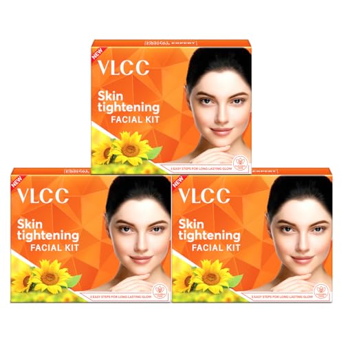 VLCC Skin Tightening Facial Kit - 25g X 3 (75g) (Pack of 3) | Skin Elasticity Facial | Helps Remove Toxins and Reduces Blemishes | With Berberry, Wheatgerm, Carrot Extract, and Geranium