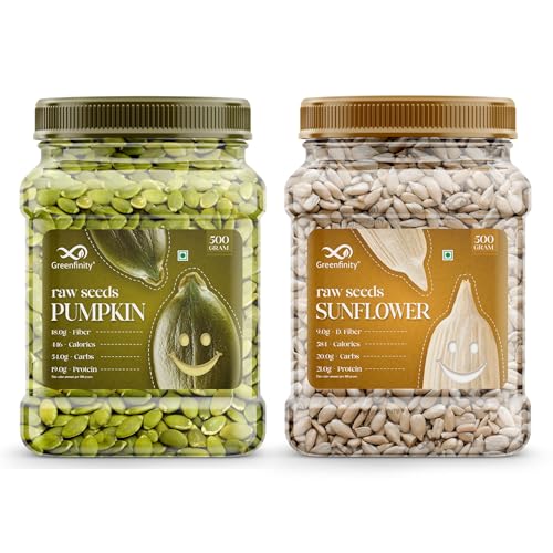 GreenFinity Seeds Combo, 2kg | Pumpkin Seeds 1kg + Sunflower Seeds 1kg | High Protein & Fiber | Raw, Natural & Unroasted | Superfood for Healthy Snacking | Vegan & Gluten-Free.