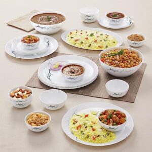 Larah By Borosil Moon Sara Dinner Set – 27 Pcs, Opal Glass Dinner Plates & Bowls Crockery Set for Dinning, White