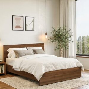 ABOUT SPACE Bed – (80 x 62 inches) Queen Size Bed Without Storage | Engineered Wooden Bed Frame with Airflow & MDF Support Board for Mattress | 1-Year Warranty Cot for Bedroom – Columbia Walnut