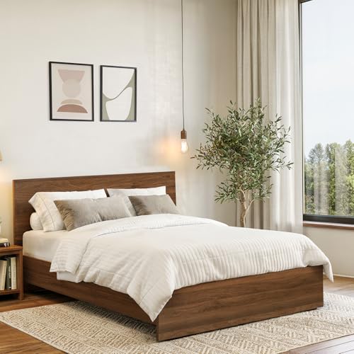 ABOUT SPACE Bed - (80 x 62 inches) Queen Size Bed Without Storage | Engineered Wooden Bed Frame with Airflow & MDF Support Board for Mattress | 1-Year Warranty Cot for Bedroom - Columbia Walnut