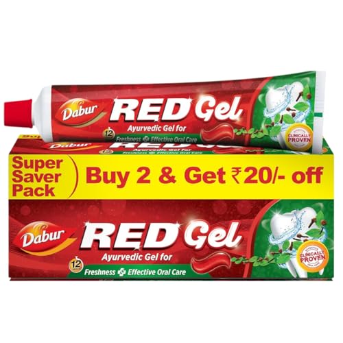 Dabur Red Gel Ayurvedic Toothpaste - 300g (150g x 2) | Reduction in Bad Breath, Plaque & Gingivitis | Freshness with Protection | For Healthy Gums & Effective Dental Care