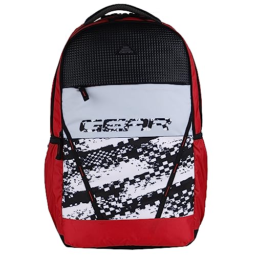 Gear School Bp04 38L Large Water Resistant School Bag/Casual 5 Compartment Backpack/Daypack/Travel Standard Backpack/Kids Bag/College Bag For Boys/Girls/Men/Women (Red-Black)