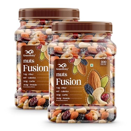 GreenFinity Mixed Dry Fruits Pack – 1kg (500g x 2) | Nutritious Snack with Almonds, Cashews, Raisins & Cranberries | Resealable Pack for Freshness