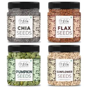 LILA DRY FRUITS 4 Superseed Combo (Chia, Pumpkin, Sunflower & Flax) 250gms each (1kg total) Immunity combo for Weight Management | Mix Seeds for Eating Diet Snacks Superfood Perfect for Gifting