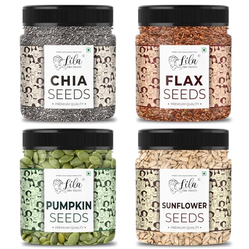 LILA DRY FRUITS 4 Superseed Combo (Chia, Pumpkin, Sunflower & Flax) 250gms each (1kg total) Immunity combo for Weight Management | Mix Seeds for Eating Diet Snacks Superfood Perfect for Gifting