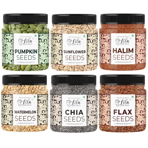 LILA DRY FRUITS Seeds Combo Pack Chia Flax Halim Pumpkin Sunflower Watermelon Seeds (100 g x 6) Premium All-In-One Seeds Combo Value pack | Perfect for Gifting