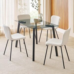 Home Centre | Helios Paul Fabric Dining Chair Set of 4 | Metal Frame | White | 1 Year Warranty