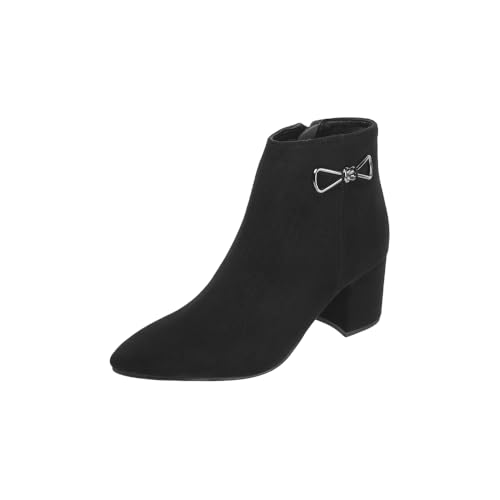 Mochi Women's Black Suede Casual - Boots with Mid heel-UK-36(31-81)