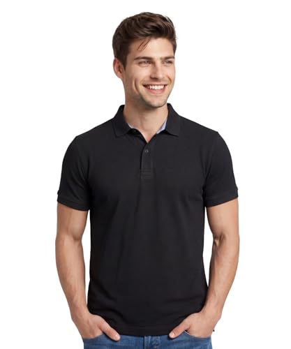 AWG ALL WEATHER GEAR 100% Cotton Polo T Shirt for Men | Soft & Breathable Fabric | Regular Fit | Half Sleeve Polo Collar T Shirt | Casual & Office Wear | Comfortable & Durable Mens Polo T Shirt Black