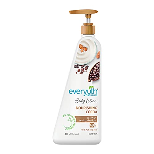 Everyuth Naturals Nourishing Cocoa Body Lotion | 48Hr Deep Moisturization | Smooth, Radiant & Healthy Skin| With 100% Natural Almond Milk & Cocoa | Deep Moisture Care For Dry Skin - 500ml Bottle