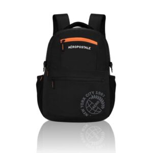 Aeropostale Backpack Basin – Black | Durable 2-Compartment Laptop Backpack with Rain Cover Compartment | Bag for School, College and Work | Padded Back and Multiple Utility Pockets