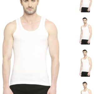 VIP Bonus Classic Mens 100% Cotton Sleeveless White Vest, 100 Size, Pack of 5