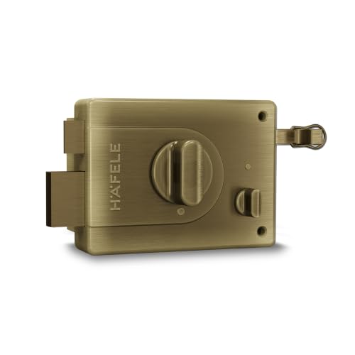Hafele Night Latch Rim Lock | Dimple Key Security | Double Throw Deadbolt | Durable Finish | Antique Brass | Reversible Design | 10 Years Warranty