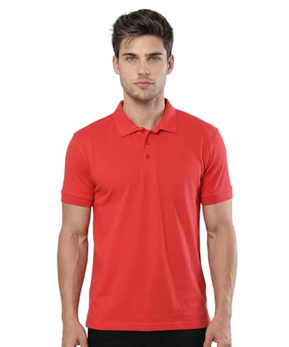 Scott International Men’s Cotton Polo T-Shirt | Regular Fit | Breathable & Soft Fabric | Classic Collar with Button Placket | Casual & Office Wear | Summer Essential Polo Tee for Men Red