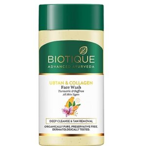Biotique Ubtan & Collagen Face Wash for Tan Removal & Enhancing Skin Complexion – Gentle Exfoliation, Dead Skin Cell Removal| For Men & Women – 25ml