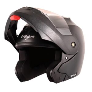 Vega Crux ISI Certified Flip-Up Helmet for Men and Women with Clear Visor(Black, Size:L)