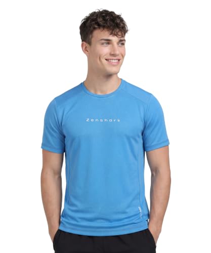 ZENSHARK Gym T-Shirt for Men (Cool Blue, L) | Dry Fit Workout Sports T-Shirt | Quick Dry Breathable Polyester Fabric with Half Sleeve Round Neck | Running Gym Wear Active Wear for Training