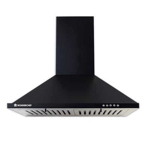 Wonderchef Power Elite Chimney | 60cm |1050 m3/hr| Baffle Filter | 3 Speed Push Button Controls | Powerful Suction | Low Noise| 7 Year Wr | Black