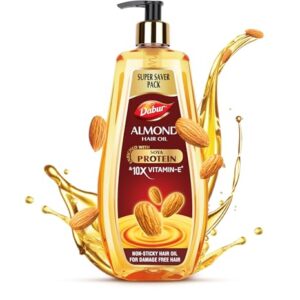 Dabur Almond Hair Oil – 650 ml|Provides Damage Protection|Non Sticky Formula|For Hair Fall control & Shiny Hair|Light Hair Oil with Almonds, Keratin Protein, Soya Protein & 10X Vitamin E (Pack of 1)