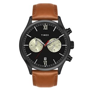 TIMEX Analog Watch for man with Black Round Dial & Tan Leather Strap Band Water Resistant Men’s Wrist Watches – TWEG19808