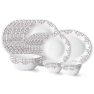Larah by Borosil Lark Fluted Series Opalware Dinner Set | 21 Pieces for Family of 6 | Microwave & Dishwasher Safe | Bone-Ash Free | Crockery Set for Dining & Gifting | Plates & Bowls | White