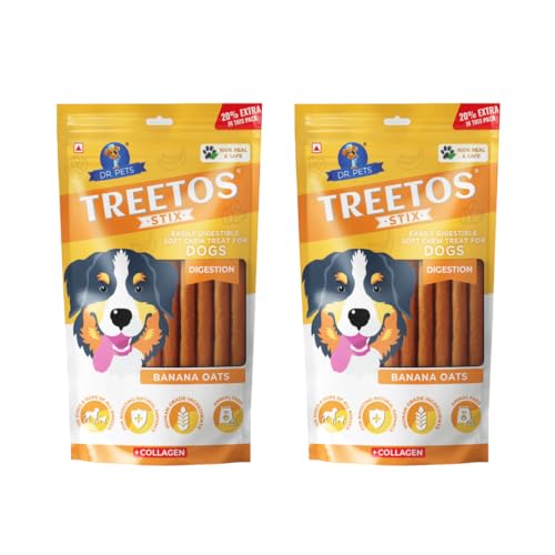 Dr. Pets Pack of 2 (85g Each) Treetos Soft Dog Treats | Chicken Sticks for Puppies & Adult Dogs | Training Chew Snacks for All Breeds | Banana Oats Flavor