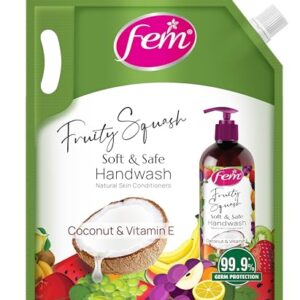 DABUR Fem Fruity Squash Soft & Safe Handwash – 1500Ml | Germ Protection | Enriched With Goodness Of Coconut Milk & Vitamin E | Long Lasting Fragrance