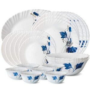 Larah by Borosil Fluted Series Ageria Opalware Dinner Set | 21 Piece for Family of 6 | Microwave & Dishwasher Safe | Bone-Ash Free | Crockery Set for Dining & Gifting | Plates & Bowls | White