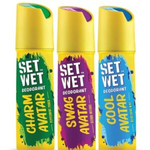 Set Wet Cool, Charm & Swag Avatar Deodorant & Body Spray Perfume For Men,Pack of 3,180 ml Each
