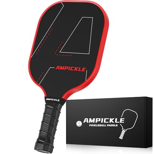 AMPICKLE Pickle Ball Paddle,Fiberglass Pickleball Paddle,Frosted Surface Pickleball Rackets, USAPA Standards,Oversized Sweet Spot Pickle Ball Paddle for Indoor Outdoor (A-Line Red)