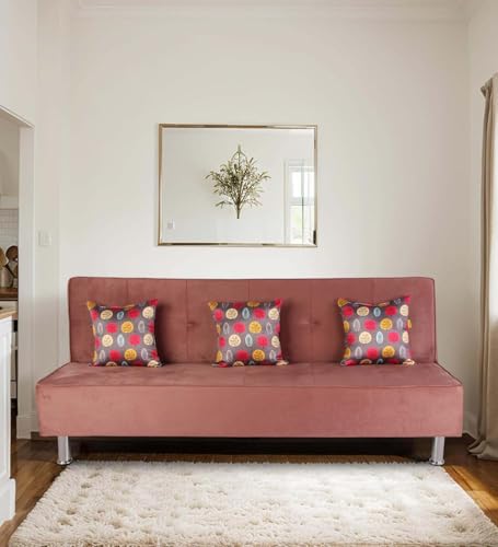 Primrose Cyrus Sofa Cum Bed Made of Luxurious High Density Foam & Polyester Fabric (3-Person Sofa) (Rose)