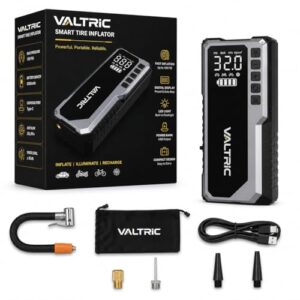 VALTRIC Cordless Tyre Inflator Air for Car and Bike 5200mAh with Digital Display, Auto Cut-Off, LED Flashlight, Emergency SOS Light & Power Bank Support for Car, Bike, Bicycle & Ball