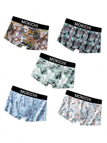 MOKICHI Men's Printed Boxer Briefs for Comfortable Everyday Wear | Stretchable Trunks with Soft Waistband | Stylish Printed Innerwear for Men | Pack of 5