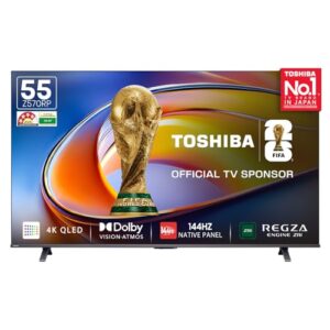 Toshiba 139 cm (55 Inches) 4K Ultra HD Smart QLED TV | Dolby Vision Atmos, HDR10+ | 144 Hz Panel | 24W Powerful Speaker | REGZA Engine ZRi | Voice Control | VIDAA OS | 55Z570RP (Black) (55Z570RP)