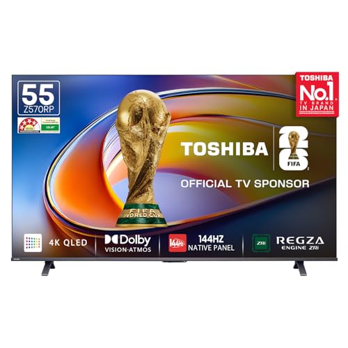 Toshiba 139 cm (55 Inches) 4K Ultra HD Smart QLED TV | Dolby Vision Atmos, HDR10+ | 144 Hz Panel | 24W Powerful Speaker | REGZA Engine ZRi | Voice Control | VIDAA OS | 55Z570RP (Black) (55Z570RP)