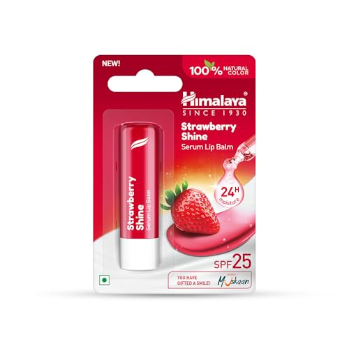 Himalaya Strawberry Shine Serum Infused Lip Balm 4.5G | For Smooth and Nourished Lips | 100% Natural Color & SPF 25 UV Protection