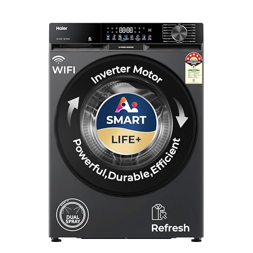 Haier 10Kg,5 Star,AI Smart LIFE+,Vibrant Touch Panel, 525 mm Super Drum, Refresh,WiFi enabled,Fully Automatic Front Load Washer(EFL100-IM14F5ES8U1 | Dark Jade Silver)