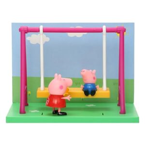 Peppa Pig Playground Swing Themed Preschool Toy and George, Includes 2 Poseable Figures, Playset Playground Swing Accessory and Scene Cards, for Girls and Boys Ages 3+