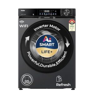 Haier 9 Kg, 5 Star, AI Smart LIFE+, Hygienic Care, ABT, 525 mm Super Drum, Refresh, Direct Motion Motor, WiFi enabled, Fully Automatic Front Load Washer (EFL90-IM14F5ES8U1 | Dark Jade Silver)