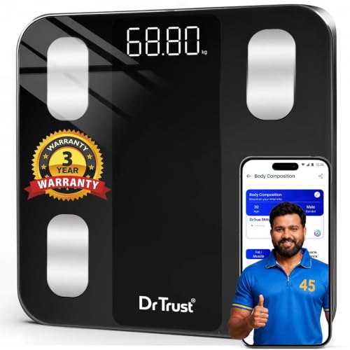 Dr Trust USA Legend Smart Scale | 20+ Parameters | US FDA approved | Unlimited Users Bluetooth BMI Weight Scale with 3 Years Warranty Weighing Machine & Body Fat Analyzer for Health Monitoring (Black)