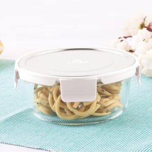 ATTRO Glassox Borosilicate Round Glass Lunch Box with Stainless Steel Lid Food Storage Container Microwave & Freezer Safe BPA-Free Food-Grade 620ml
