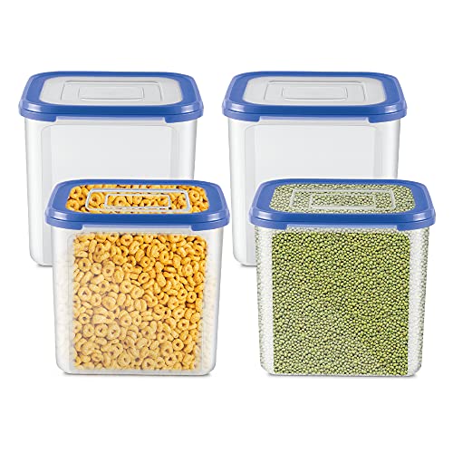 MILTON Stacko 360° Plastic Storage Container (8) Set of 4, 4.13 Litres Each, Blue | Storage Jar | Air Tight | Kitchen Organiser | Container Set | Refrigerator Safe | BPA Free | Stackable | Modular