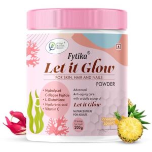 Fytika Let It Glow – 200g (Pineapple, Pack of 1) Marine Collagen Supplement Powder for Men & Women|L- Glutathione, Vitamin C, Sesbania Agati Extract|Promotes Healthy Skin, Hairs and Nails