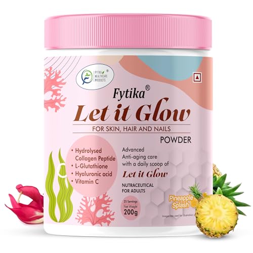 Fytika Let It Glow - 200g (Pineapple, Pack of 1) Marine Collagen Supplement Powder for Men & Women|L- Glutathione, Vitamin C, Sesbania Agati Extract|Promotes Healthy Skin, Hairs and Nails