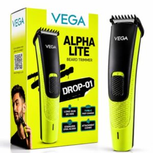 VEGA Alpha Lite Beard Trimmer for Men, Self-Sharpening Blades, Trimmer for Man, 4 Comb Attachment, Up to 6 Weeks Runtime 1 Charge, USB Type-C 2X Fast Charging, 2 Yrs Warranty(VHTH-44)