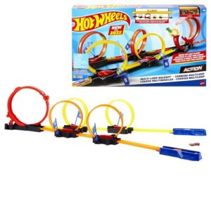 Hot Wheels® Multi-Loop Race Off™ Playset, with 1 Car, Knock Down Flags to Score Points & Break the Loop, Toy for Kids 4 to 10 Years Old​