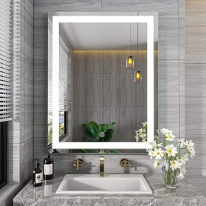 TEX-RO Bathroom Mirror with Led Lights – Wall-Mounted Wash Basin Mirror – Modern Mirror for Bathroom Wall (24×18 Inch)